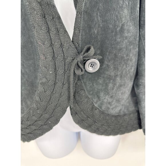 Coldwater Creek Genuine Suede Leather Black Cable Knit Jacket Women's Size M - Picture 3 of 10